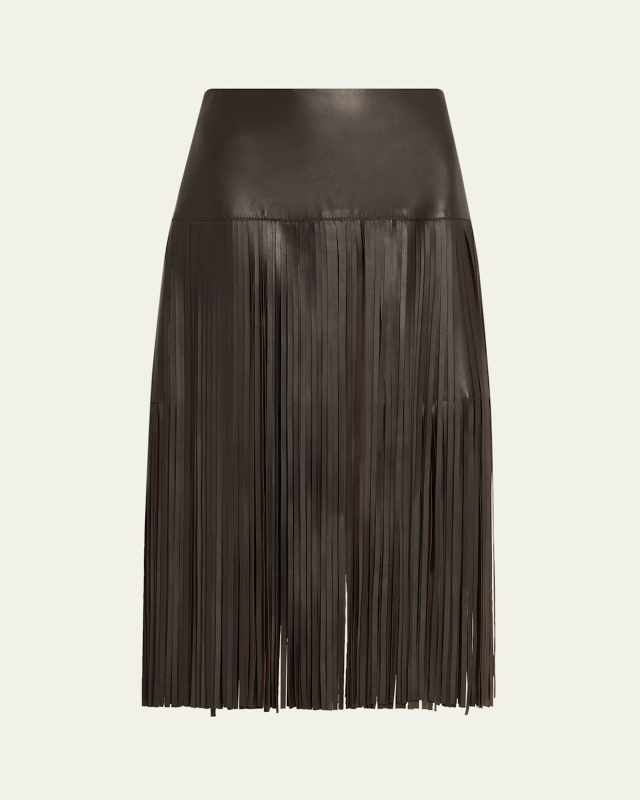 Monte Fringed Leather Midi Skirt